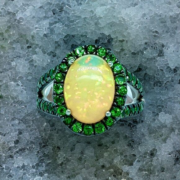 Natural Opal Tsavorite Ring Size 7 14k Gold 5.66 TCW Certified $5,950 300686 - Picture 1 of 17